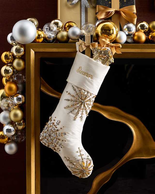 Silver and Gold Snowflake Stocking, Personalized